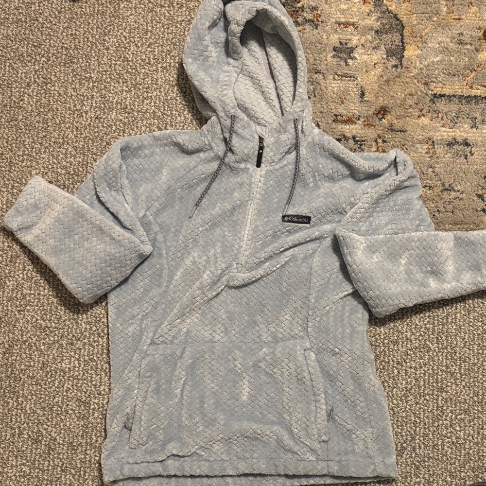 Columbia Men's Light Gray Plush Half-Zip Hoodie Sweater
